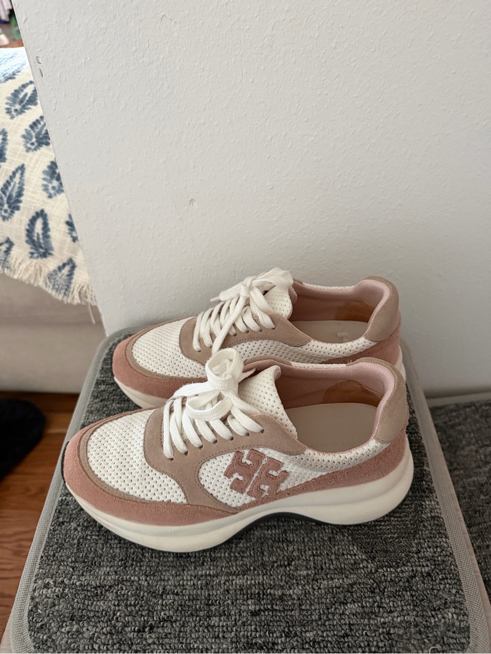 Tory Burch Pink and White Chunky Lace-Up Sneakers